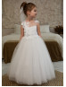 Ivory Lace Tulle Floral Flower Girl Dress With Detachable Train